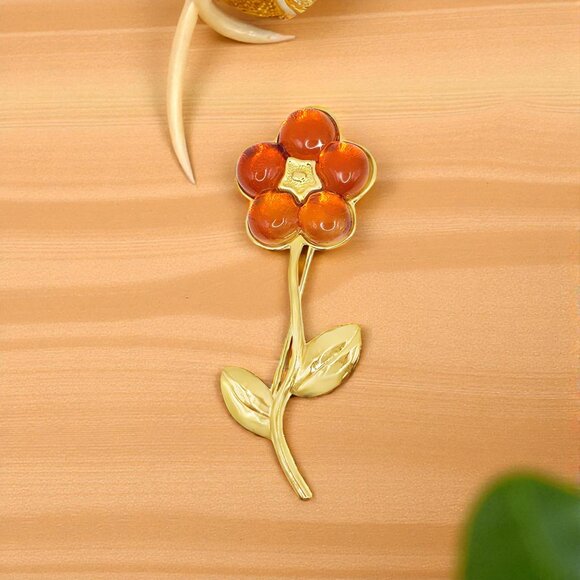 Jewelry - Gold-Tone Orange Flower Brooch